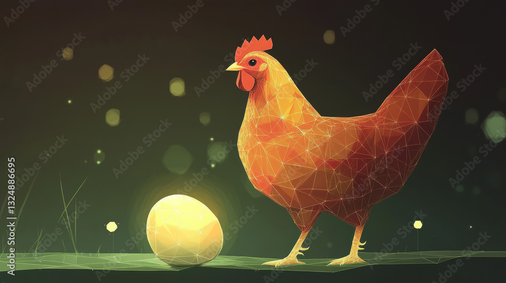Poster chicken and egg. low poly wireframe. vector polygonal image in the form of a starry sky or space, co