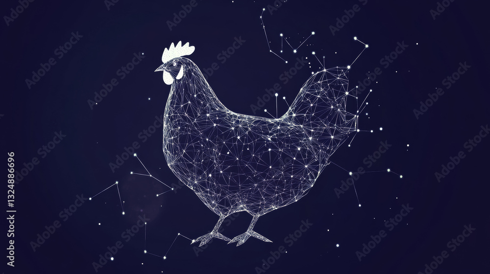 Poster chicken and egg. low poly wireframe. vector polygonal image in the form of a starry sky or space, co