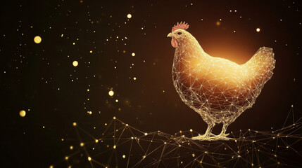 Chicken and egg. Low poly wireframe. Vector polygonal image in the form of a starry sky or space, consisting of points, lines, and shapes in the form of stars with destruct shapes.