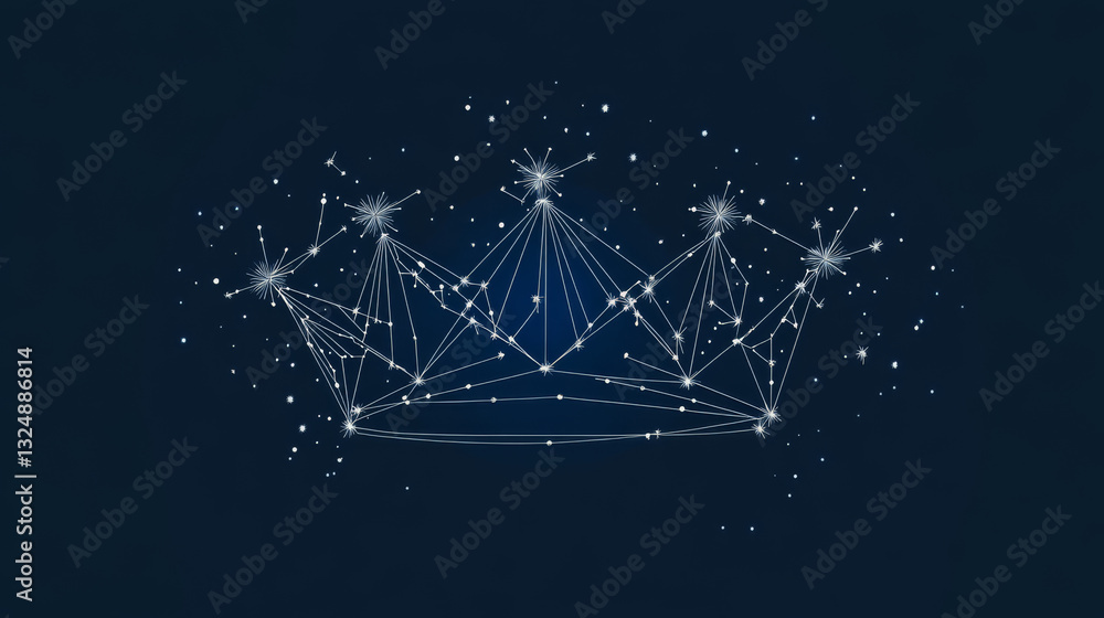 Poster crown in the hand palm low poly wireframe. vector authority polygonal image in the form of a starry 