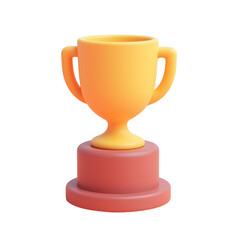 Fototapeta premium A golden trophy with two handles on a brown circular base