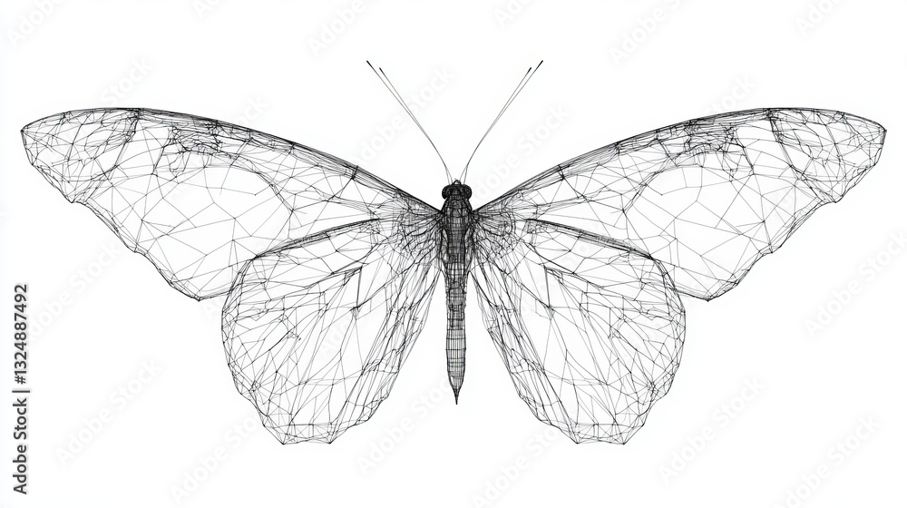 Aufkleber butterfly low poly wireframe isolated black on white background. abstract mash line and point origam