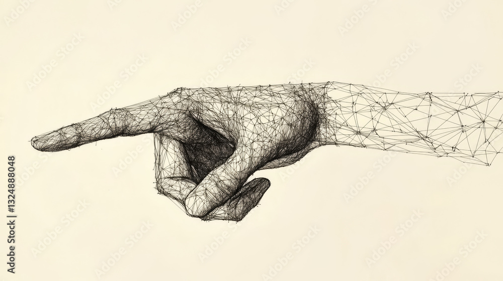 Poster digital hand pointing something. abstract digital hand. forefinger in polygons and lines. vector low