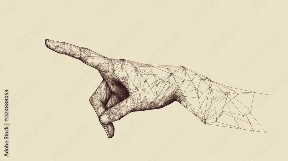 Poster digital hand pointing something. abstract digital hand. forefinger in polygons and lines. vector low