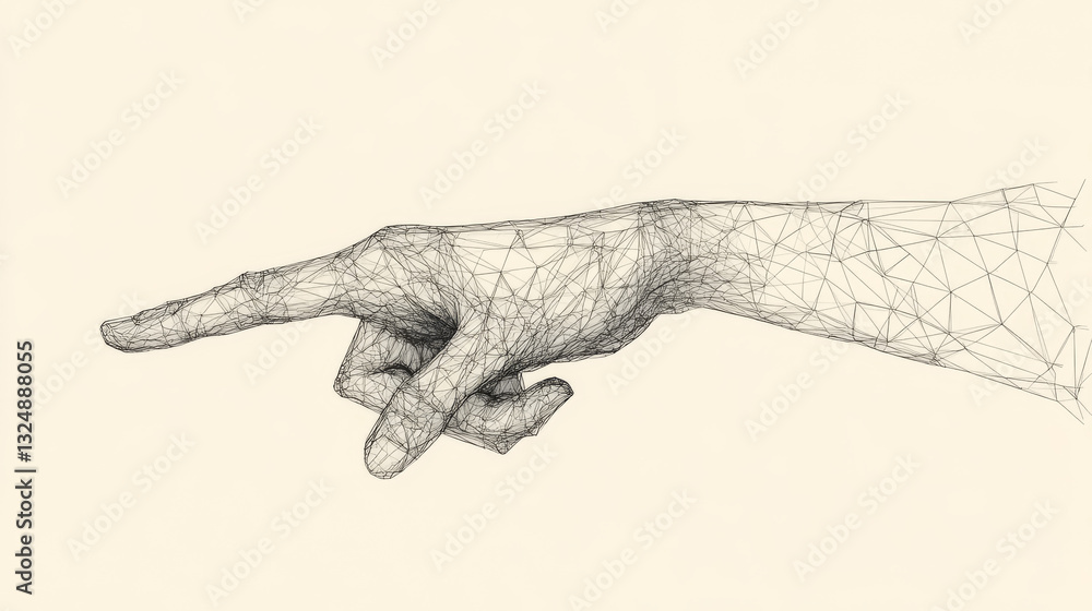 Poster digital hand pointing something. abstract digital hand. forefinger in polygons and lines. vector low