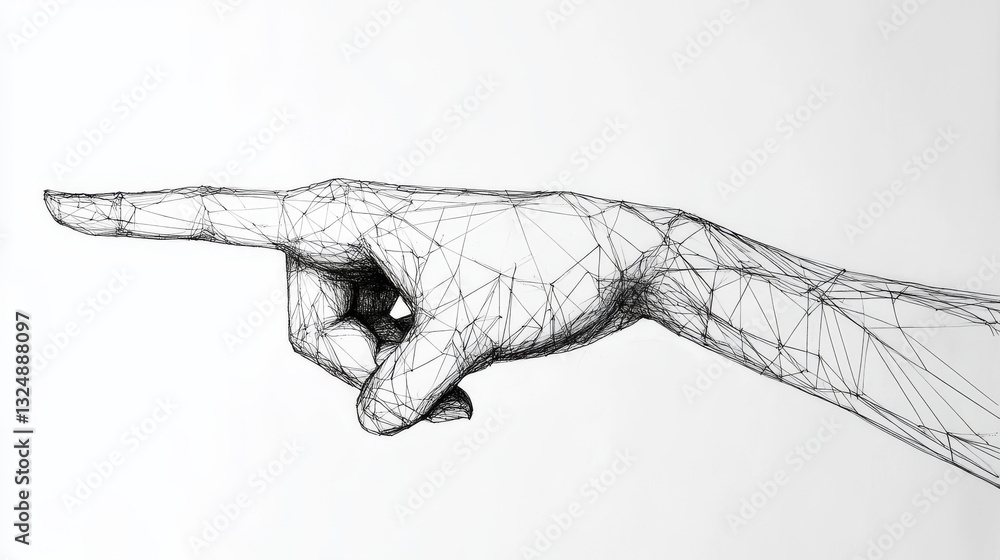 Poster digital hand pointing something. abstract digital hand. forefinger in polygons and lines. vector low