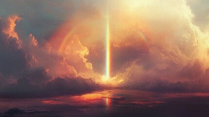 Obraz premium rainbow and bright light in the clouds