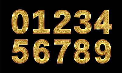 Set gold vector numbers black background