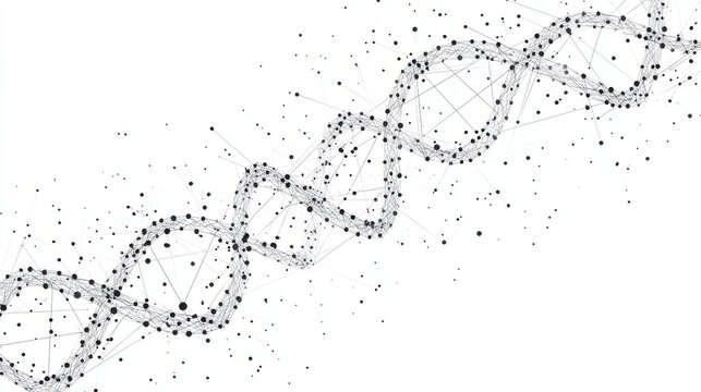 DNA chain. Isolated black vector illustration in low-poly style on a white background. The drawing consists of thin lines and dots. Polygonal image on topics of science or medicine. Low poly EPS.