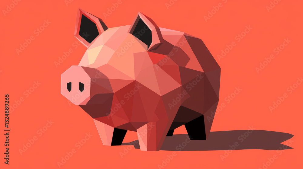 Poster abstract piggy bank polygonal, geometry triangle. light connection structure. low poly vector backgr