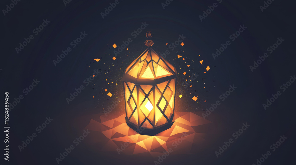 Poster abstract ramadan lantern polygonal, geometry triangle. light connection structure. low poly vector b