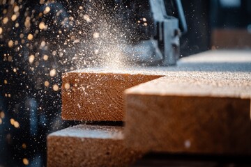 Woodworking process in a workshop with a carpenter crafting a wooden structure