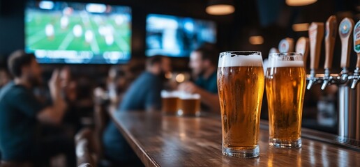 Golden Beer Glasses at a Sports Bar
