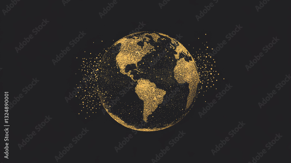 Poster low poly illustration of the two hemispheres of the earth with a golden dust effect. sparkle stardus