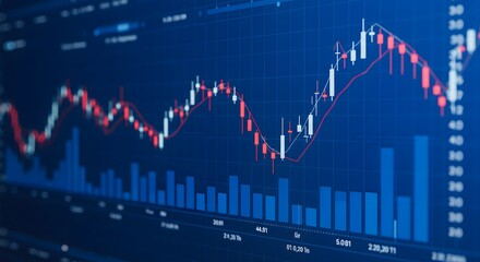Naklejka premium Stock Market Chart on Blue Background. share drop down, graph chart of stock market investment trading.