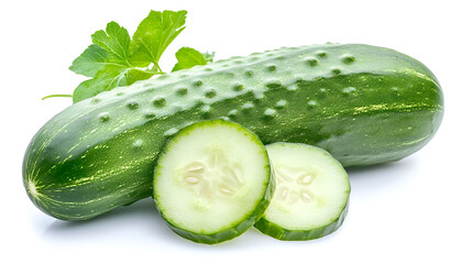 Cucumber and cucumber slices isolated on a white background