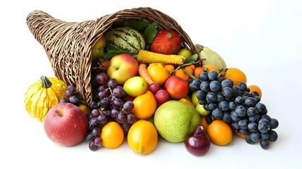 Thanksgiving cornucopia with yellow theme fruit