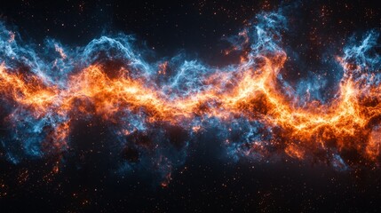 Obraz premium a vibrant blue and orange nebula with stars in the background, creating a beautiful and captivating space wallpaper