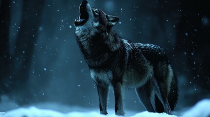 Majestic Wolf Howling Under a Snowy Night Sky