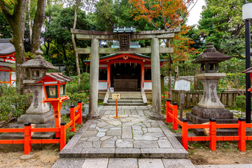 Torii gate of Yasaka shrine in Gion district, Kyoto, Japan