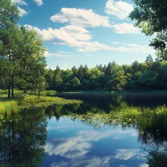 Obraz premium Lake, forest, vast park