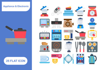 Appliances and Electronics Flat Icons Set, Collection of 25 Appliances and Electronics Flat Icons Set - 25 Vector Icons for Home Appliances, Gadgets, Technology, and Electronics Design