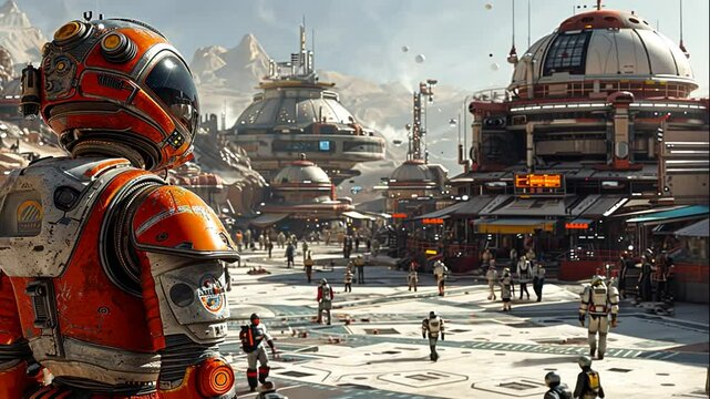 Futuristic City Alien Planet Astronaut Spacesuit SciFi Digital Painting