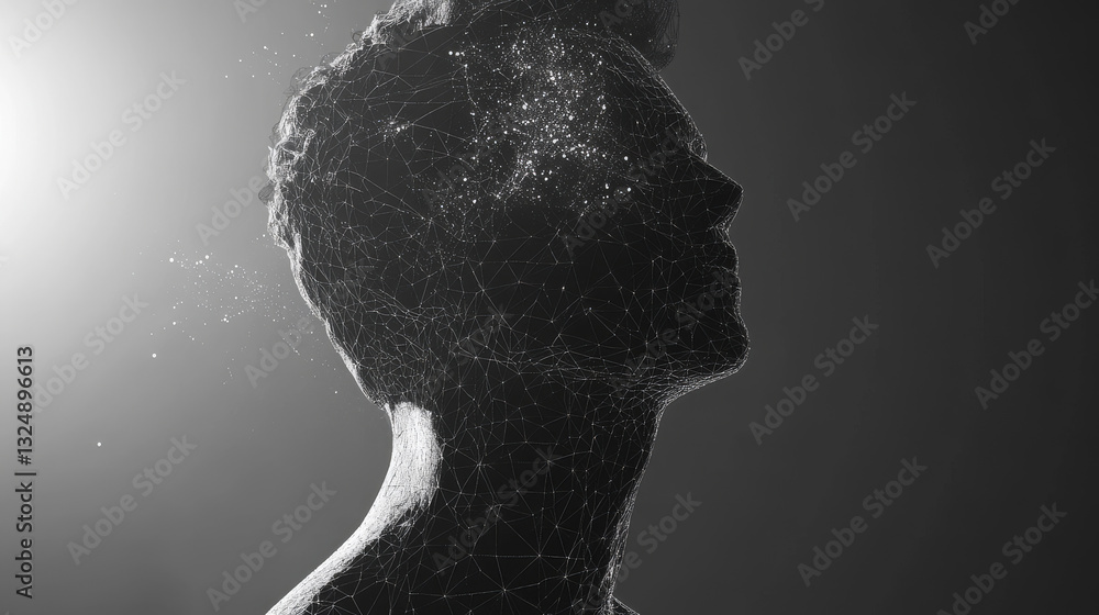 Poster measuring height low poly wireframe. male on vector polygonal image in the form of a starry sky or s