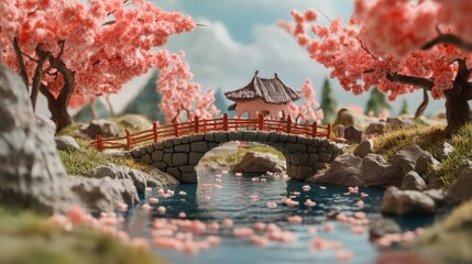 Cherry blossom garden in plasticine claymation character