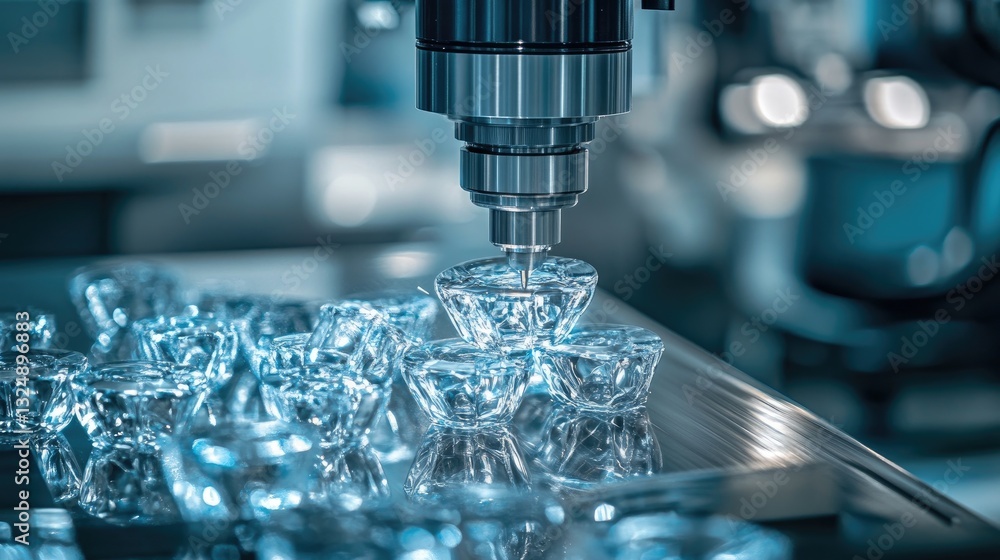 Poster ai-controlled precision machining robots shaping intricate mechanical parts with high accuracy.