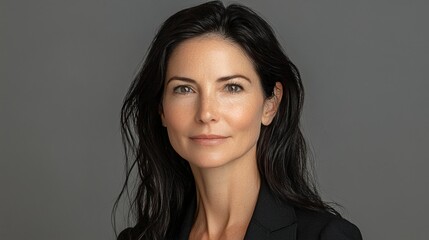 Naklejka premium Courteney Cox wearing a black dress against a grey background She has a confident and poised stance, her hair is styled in a sleek bob, and her makeup is subtle an