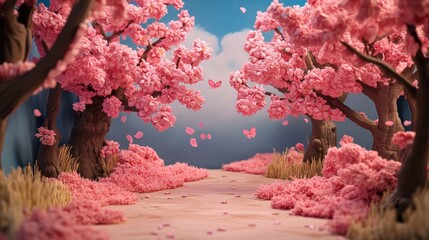 Cherry blossom garden in plasticine claymation character