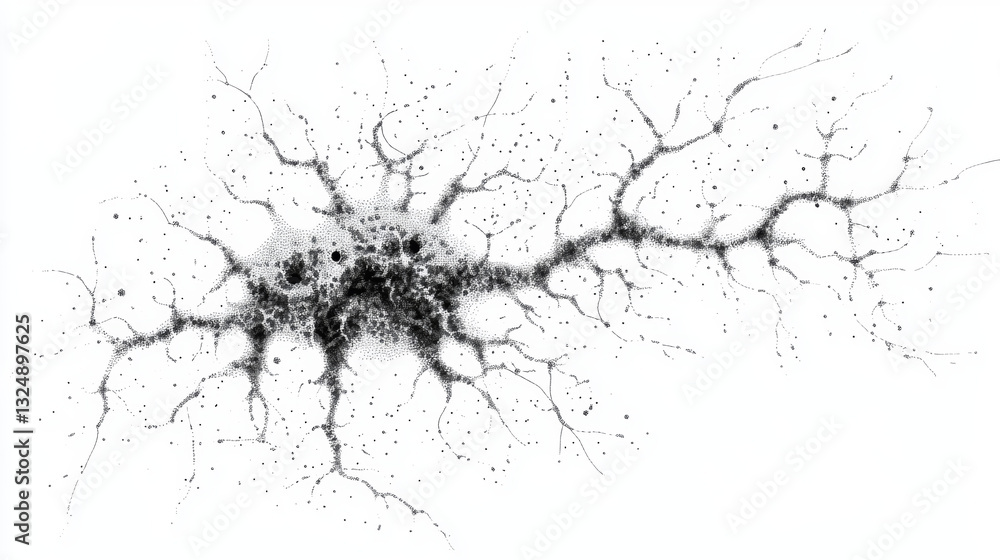 Poster neuron. brain cell. isolated black vector illustration in low-poly style on white background. the dr