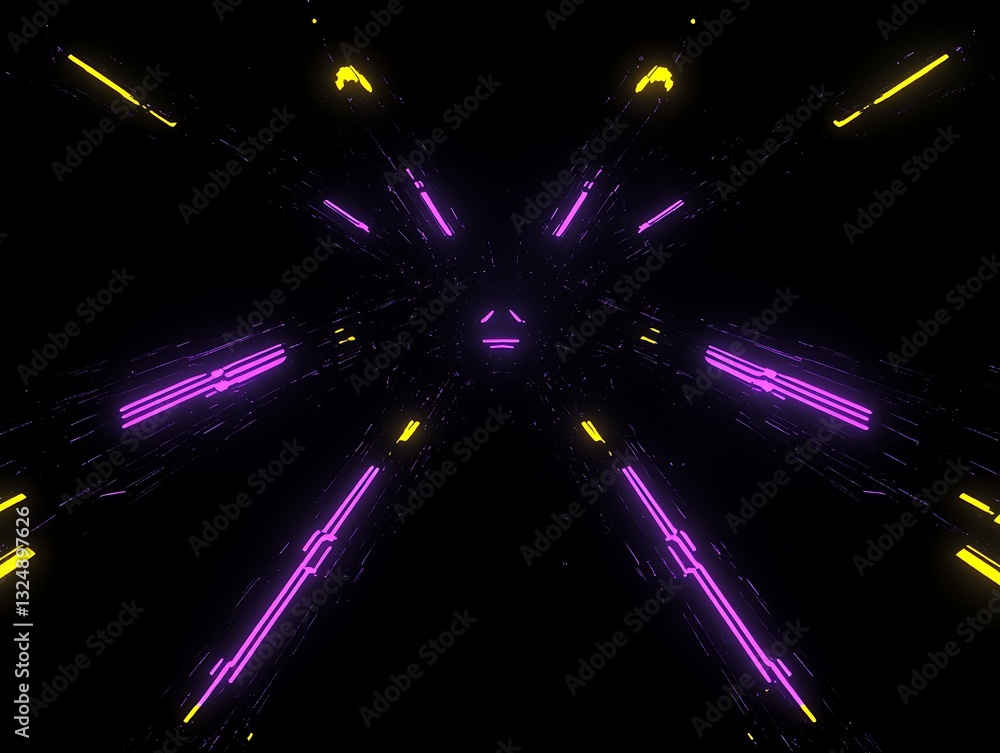 Poster abstract luminous pattern background with radial neon streaks and dark void