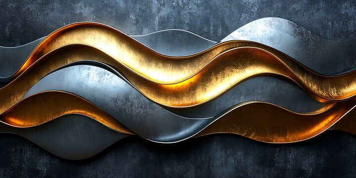 Golden and silver waves on dark background