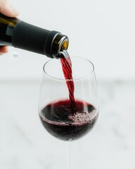 Pouring rich red wine into a crystal glass for enjoyment.