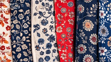 Cotton fabric with Mughal-inspired patterns on a minimal flat backdrop