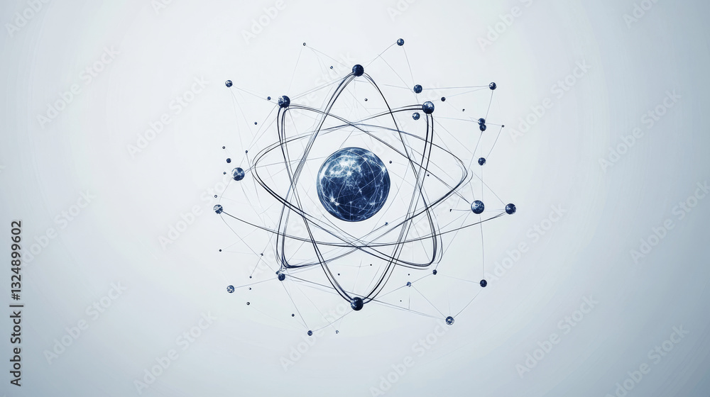 Poster isolated polygonal science atom symbol on white background. abstract nuclear molecule icon. science 