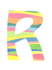 The letter R is striped. Watercolor illustration, poster.