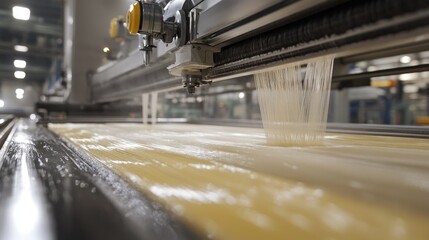 A close-up of a high-speed knitting machine producing seamless fabrics in an industrial textile factory.