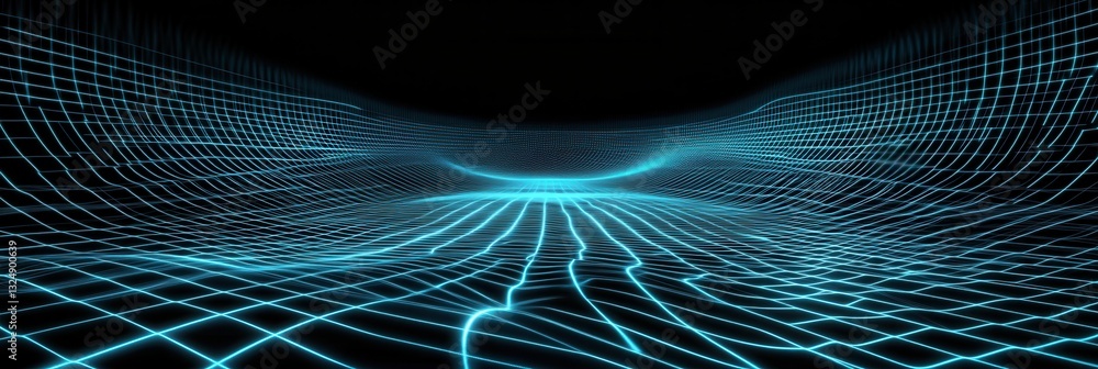 Poster futuristic digital grid interface with holographic effects in blue and silver reflecting innovation 