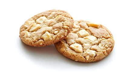 Fototapeta premium Delicious White Chocolate Macadamia Nut Cookies Isolated on White Background