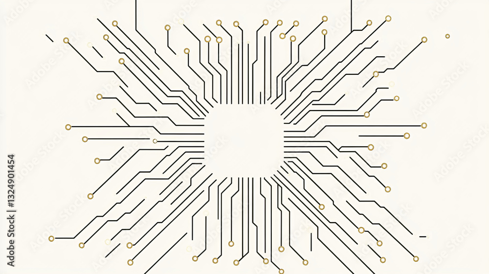 Poster ai chip with light growth arrows and circuit elements. artificial intelligence background. ai innova