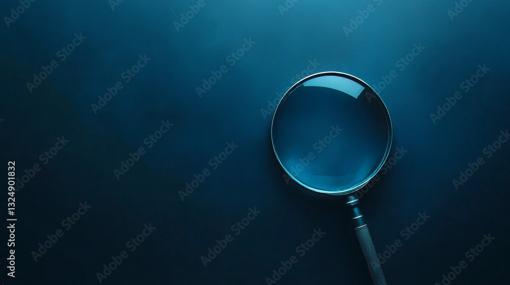 Poster seo low poly wireframe concept. a magnifying glass on computer dark blue background. vector polygona