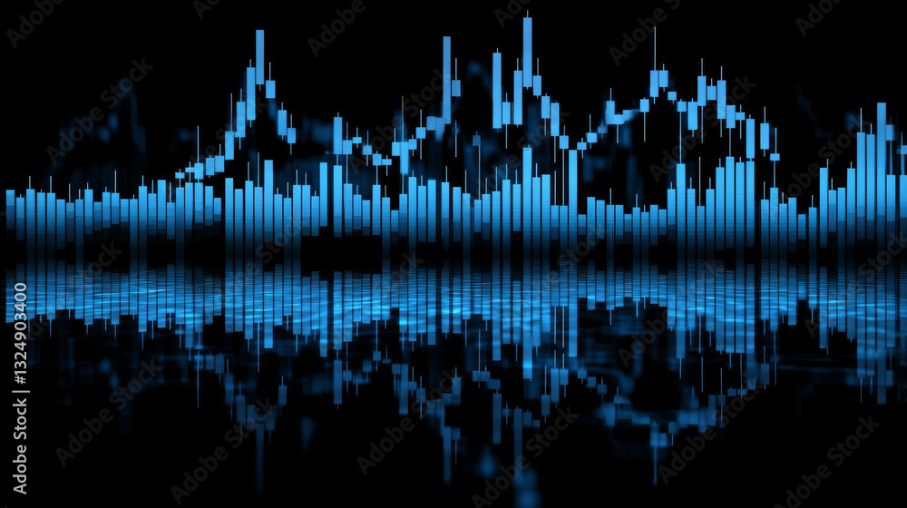 Poster digital stock market concept. low poly candlesticks on an abstract computer monitor. the conception 