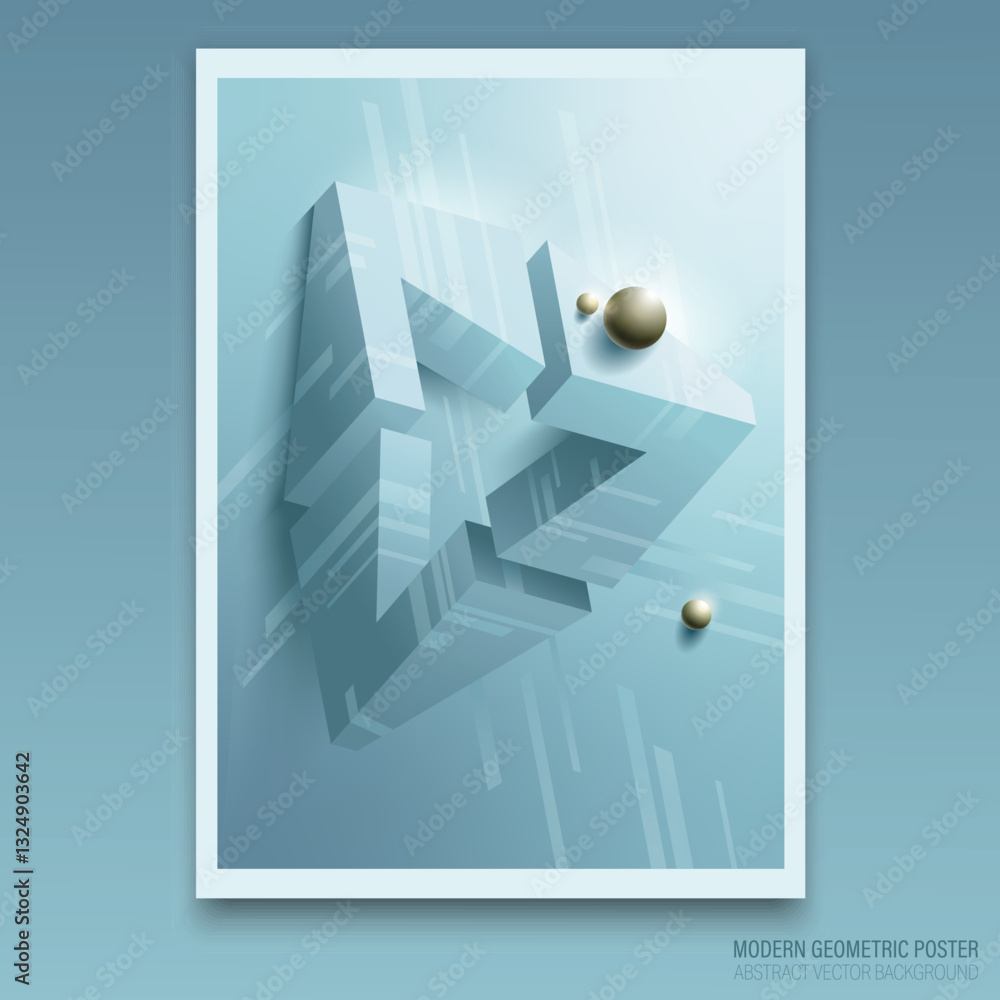 Poster vector. volumetric 3d figure of impossible shape with golden spheres. abstract geometric composition