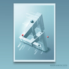 Vector. Cubic 3d geometric figure of impossible shape. Abstract geometric composition in muted light blue tones in perspective. Template for interior design and printing. 