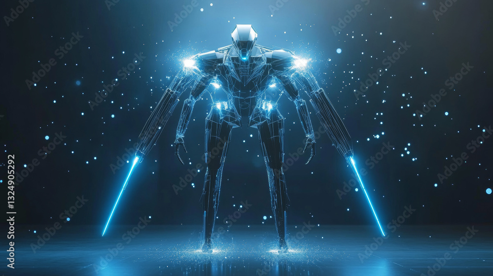 Poster abstract robotic tool. low poly wireframe looks like constellation. digital vector illustration with