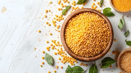 Yellow Mustard Seeds Isolated on White Background