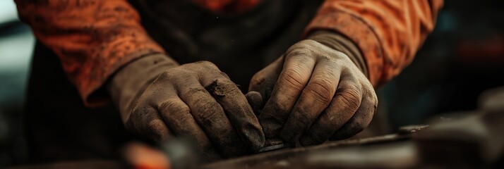 A skilled artisan's hands covered in dirt, meticulously working on a project, illustrating the passion and dedication found in hand-crafted artistry and craftsmanship.
